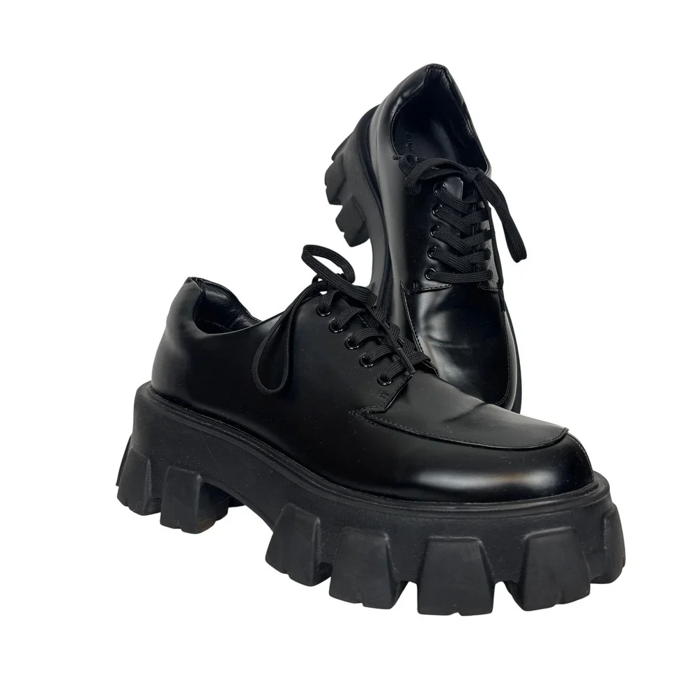 Princess Polly Chunky Black Loafers Womens 6 Platform Lug Sole Goth Grunge Lace